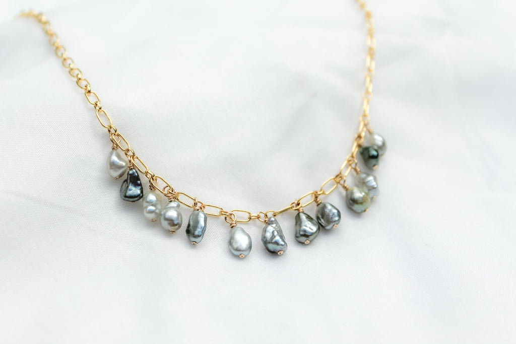 13 Tahitian Keshi Charm Necklace