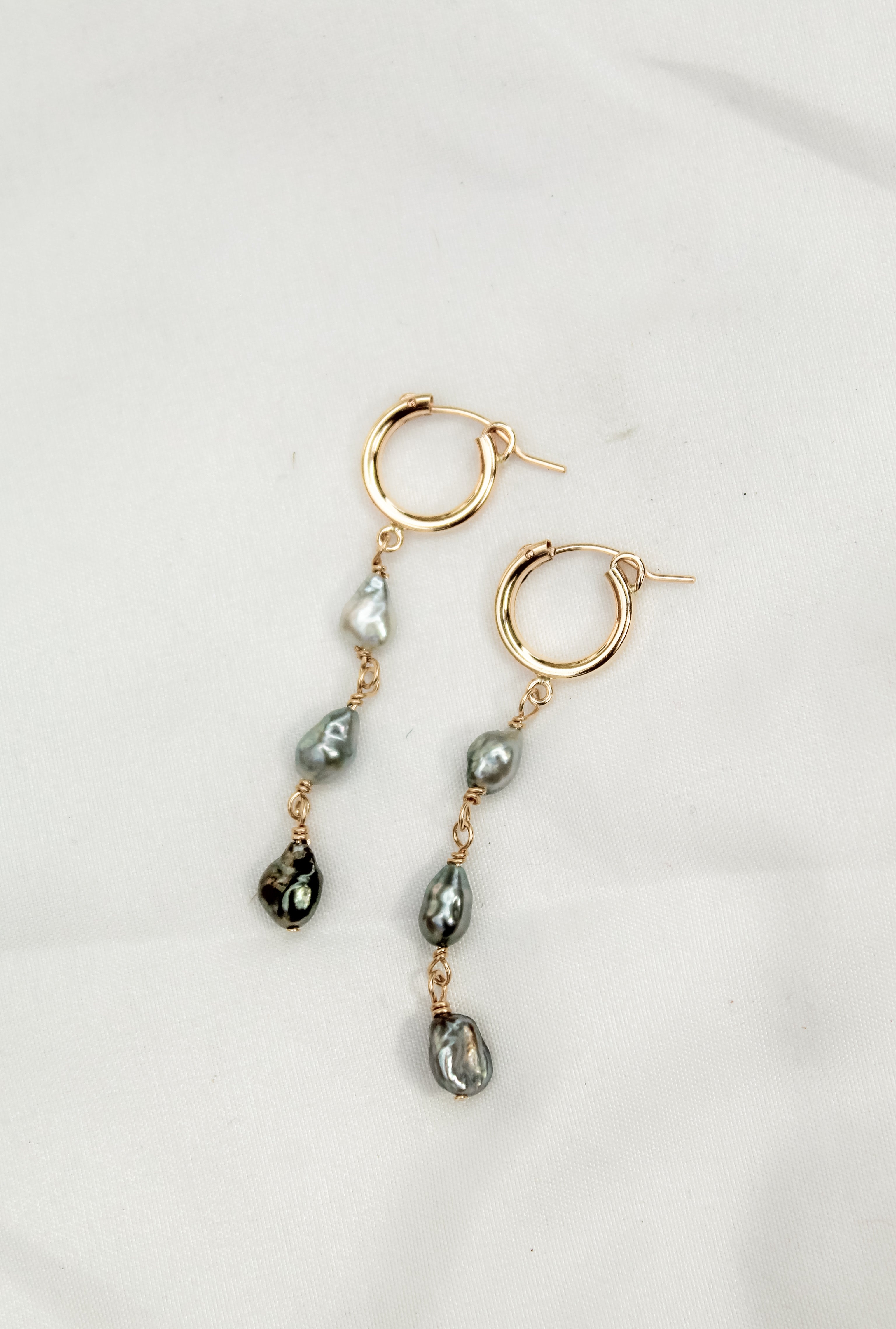 Triple Tahitian Keshi Huggies